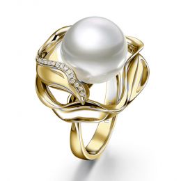 Anello Lotus - Perla dei Mari del Sud Bianca e Oro Giallo