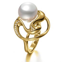 Anello Pêcher - Perla dei Mari del Sud Bianca e Oro Giallo