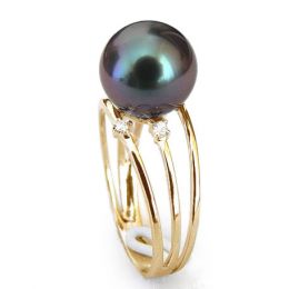 Anello Triplo Castle - Oro Giallo, Diamanti e Perla di Tahit