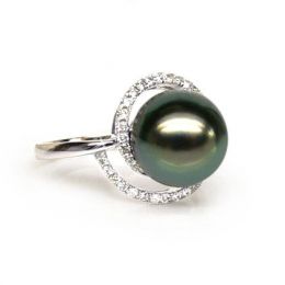 Anello Puerto Rico - Oro Bianco, Diamanti e Perla di Tahiti