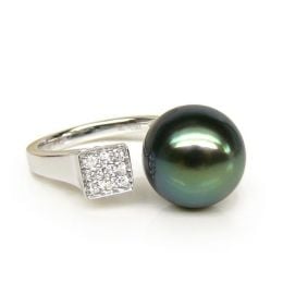 Anello Outflow - Oro Bianco, Diamanti e Perla di Tahiti