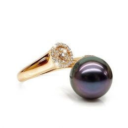 Anello Açores - Oro Giallo, Diamanti e Perla di Tahiti
