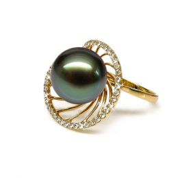 Anello Elliptique - Oro Giallo, Diamanti e Perla di Tahiti