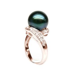 Anello Tuamotu - Oro Rosa, Diamanti e Perla di Tahiti