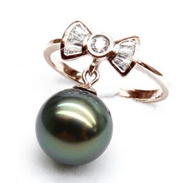 Anello Nodo Farfalla - Oro Rosa, Diamanti e Perla di Tahiti