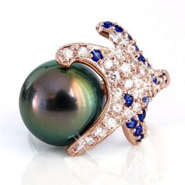 Anello Fatu Hiva - Oro Rosa, Diamanti e Perla di Tahiti