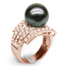 Anello Santiago - Oro Rosa, Diamanti e Perla di Tahiti
