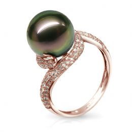 Anello Jet Current - Oro Rosa, Diamanti e Perla di Tahiti