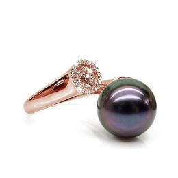 Anello Açores - Oro Rosa, Diamanti e Perla di Tahiti