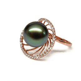 Anello Elliptique - Oro Rosa, Diamanti e Perla di Tahiti