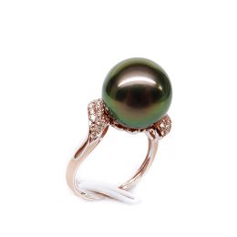 Anello Standing - Oro Rosa, Diamanti e Perla di Tahiti