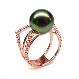 Anello perla di Tahiti, Oro rosa, diamanti - Saperlipopette