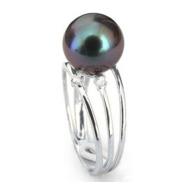 Anello Triplo Castle - Oro Bianco, Diamanti e Perla di Tahit