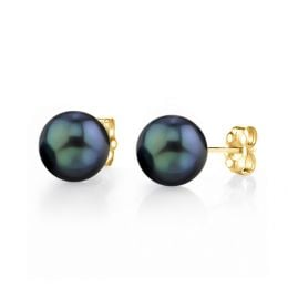 Orecchini perla Akoya nere. 7/7.5mm, AAA. Oro giallo