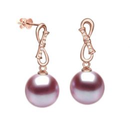 Orecchini Bamboo Oro Rosa 18kt, Perla di Acqua Dolce Lavanda