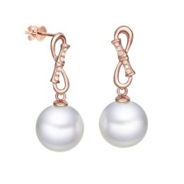 Orecchini Bamboo Oro Rosa 18kt, Perla di Acqua Dolce Bianca
