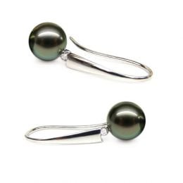 Orecchini Gancio Janet - Perle di Tahiti Nere, Diamanti e Oro Bianco