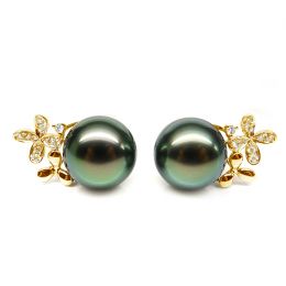 Orecchini A Lobo Edmont - Fiori Oro Giallo, Diamanti & Perle di Tahiti