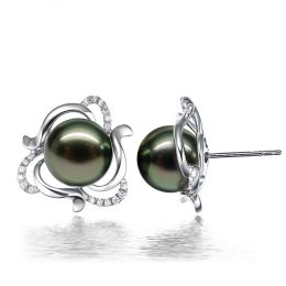 Orecchini A Lobo Pensiero -  Oro Bianco, Diamanti & Perle di