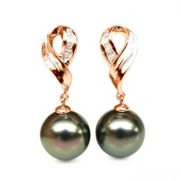 Orecchini Pendenti Alice - Perle di Tahiti Nere, Oro Rosa