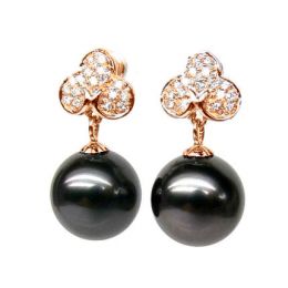 Orecchini Pendenti Trifoglio - Perle di Tahiti, Diamanti, Or
