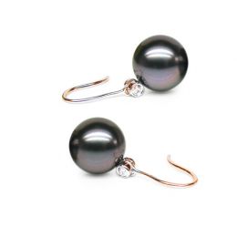 Orecchini Gancio Davis - Perle di Tahiti Nere, Diamanti e Or