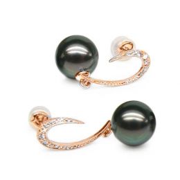 Orecchini Pendenti Hortense - Perle di Tahiti Nere, Oro Rosa