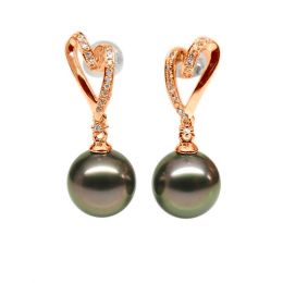 Orecchini Pendenti Mure - Perle di Tahiti Nere, Oro Rosa