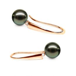 Orecchini Gancio Janet - Perle di Tahiti Nere, Diamanti e Or