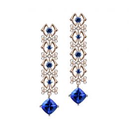 Orecchino zaffiro bleu, diamante - Oro rosa