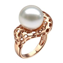 Anello Corallo - Perla dei Mari del Sud Bianca e Oro Rosa