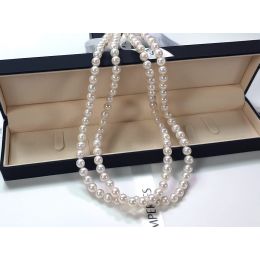 Collana Doppia Zig Zag - Perle d'Acqua Dolce Bianche - 7.5/
