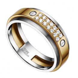 Anello Uomo. Metallo Oro bianco e giallo 18k. Diamanti 0.205