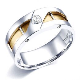 Anello Uomo - Oro bianco, giallo - Diamante 0.060ct