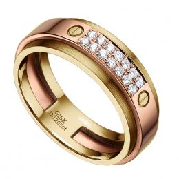 Anello Uomo. Metallo Oro giallo e rosa 18k. Diamanti 0.205ct