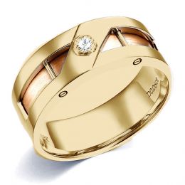 Anello Uomo - Oro giallo, rosa - Diamante 0.060ct