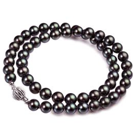 Collana di Perle Akoya Amiko - Giapponesi Nere, Verdi - 6/6.