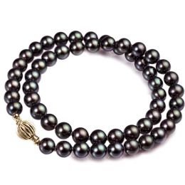 Collana di Perle Akoya Amiko - Giapponesi Nere, Verdi - 6/6.