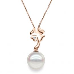 Ciondolo Trefle - Oro Rosa 18kt, Diamante e Perla Akoya