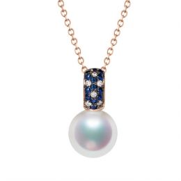 Ciondolo Kino - Oro Rosa 18kt, Zaffiri e Perla Akoya