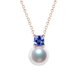 Ciondolo Ginza - Oro Rosa 18kt, Zaffiro e Perla Akoya