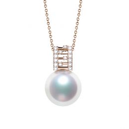 Ciondolo Mikiko - Oro Rosa 18k, Diamanti e Perla Akoya
