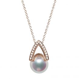 Ciondolo perle Akoya Giappone - Diamante, Oro rosa - Masako