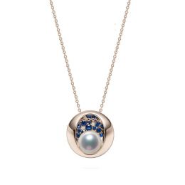 Ciondolo Seiza - Oro Rosa 18kt, Zaffiri e Perla Akoya