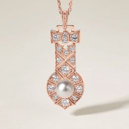 Ciondolo Art Déco in oro rosa e perle Akoya AAA - Geometria