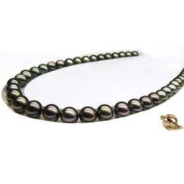 Collana perle di Tahiti nere, pavone, bronzo, verde - 10/12m
