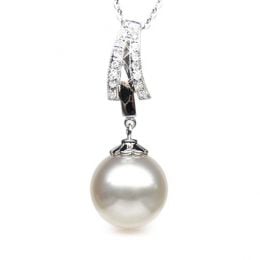 Ciondolo oro bianco - Perla Australiana bianca - 12/13mm