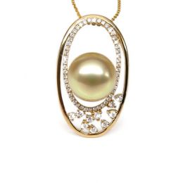 Ciondolo Ellisse - Oro Giallo, Diamanti & Perla dei Mari del