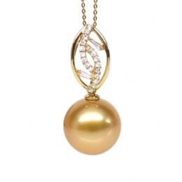 Ciondolo Feuilles d'Or - Oro Giallo, Diamanti & Perla dei Ma