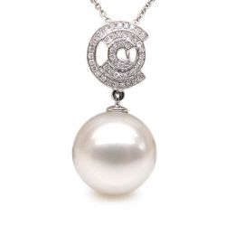 Ciondolo oro bianco, diamanti - Perla Australiana bianca - 1